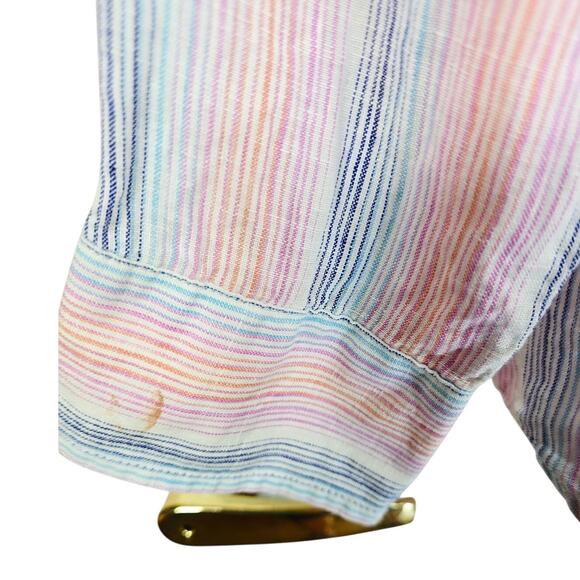Tommy Bahama 100% Linen Pink Blue Stripe Business Casual Men's Dress Shirt XL - Picture 3 of 7